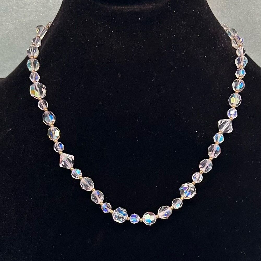 Vintage Aurora Borealis Ascending Faceted Crystal Multi Beads Necklace - Picture 2 of 5